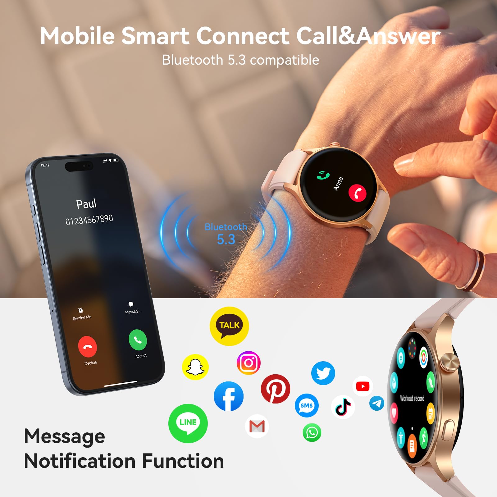 aeac Smart Watch for Women, Answer/Make Call, 1.32'' AMOLED Ultra-Clear Screen Fitness Trackers with Heart Rate/Sleep/SpO2 Monitor, Smartwatch for iPhone/Samsung/Android, 110+ Sport Modes, 3ATM Waterproof