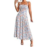 YATHON Women's Summer Midi Corset Boho Dresses Spring Casual Floral Spaghetti Straps Lace Up Dress Flowy Aline Beach Sundress