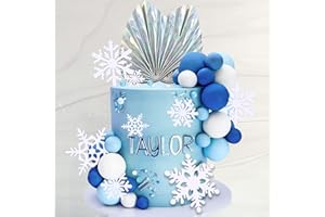DRWATE 44 PCS Snowflake Cake Toppers Frozen Cake Toppers Blue Ball Cake Decoration for Wedding Decoration Supplies Christmas Winter Theme Birthday Party (snowflake)