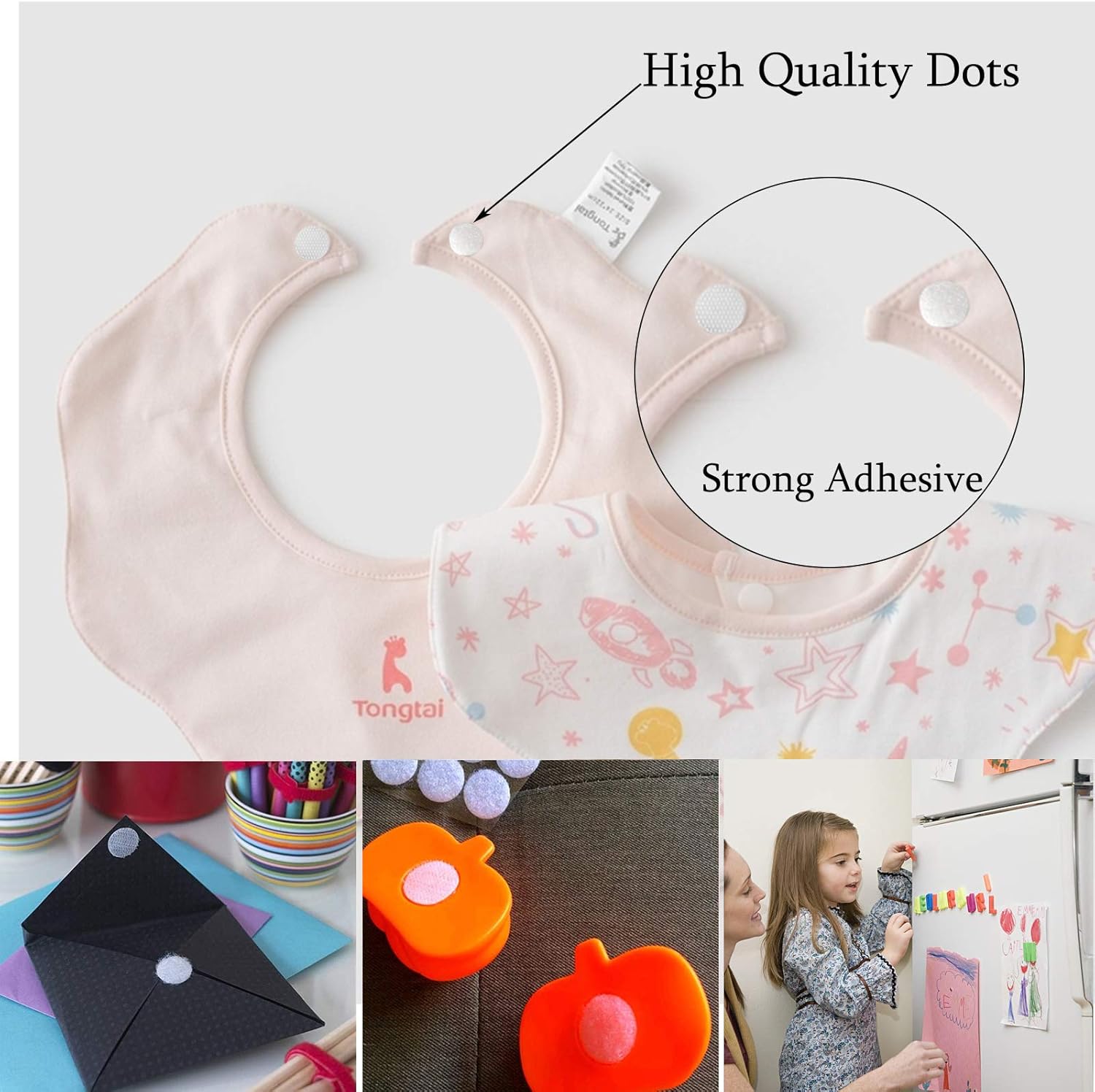 1026Pcs(513pairs) 10mm/0.39Inch Transparent Sticky Back Thin Clear Dots with Adhesive Hook & Loop Coins Tapes for Wall Classroom Office Home School- White