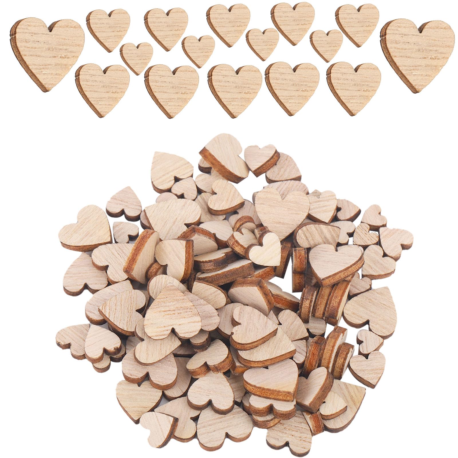 Photo 1 of 100pcs Wooden Hearts for Crafts, 0.2/0.3/0.4/0.5in Unfinished Mini Tiny Wood Hearts Small Blank Cutout Heart Shapes Sign Tags Ornaments for DIY Birthday Valentines Wedding Party Decorations
