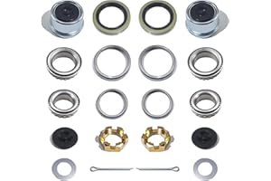 OZISENS 2 Sets 3500 LB 1-3/8'' to 1-1/16'' #84 Spindle Boat Trailer Axle Bearing Kits with 171255TB Grease Seals,1.98'' Trailer Dust Caps,Cotter Pins, Axle Nuts,Washers & L68149 L44649 Bearings Kits