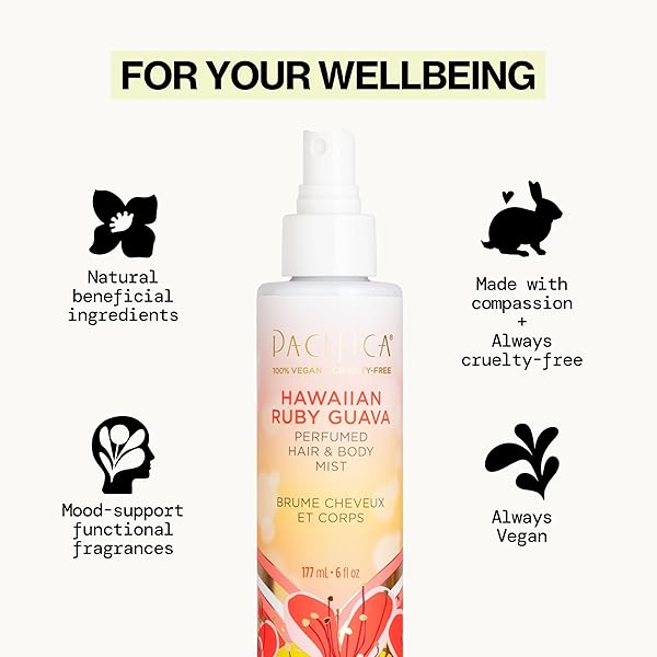 PACIFICA HAWAIIAN RUBY GUAVA HAIR PERFUME & BODY FRAGRANCE SPRAY MIST – BODY MIST FRAGRANCE W/ GRAPEFRUIT, PATCHOULI, SUGAR NOTES & GERANIUM CLEAN BEAUTY ALCOHOL-FREE, VEGAN & CRUELTY-FREE, 6 OZ