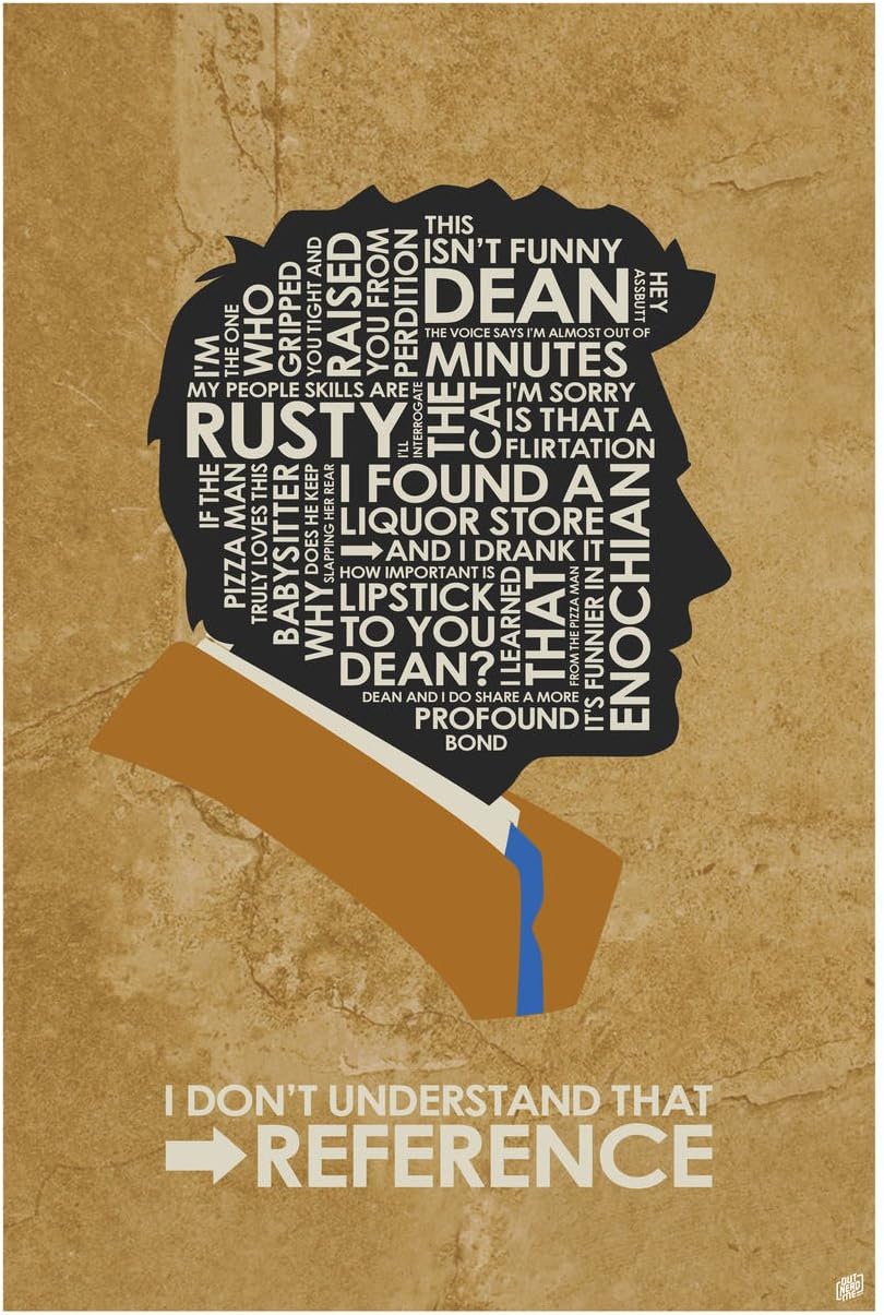 Supernatural. Castiel, I Don't Understand The Reference Giclee Art Print Poster from Typography Drawing by Pop Artist Stephen Poon 12" x 18"