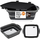 Collapsible Cutting Board(2.11 Gal/8L), BBQ Prep Tub with Locking Lid, Foldable Camping Sink with Colander, Multifunction Dis