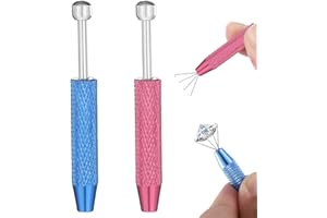 AIYORSE 2 Pcs Piercing Ball Grabber Tool, Diamond 4 Prongs Claw Tweezers Stainless Steel Jeweler Pick Up Tool Piercing Assistant Pen for Tiny Objects Ic Chips Electronic Components (Pink, blue)