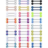 Vsnnsns 24 Pairs 14G Tongue Rings Nipple Piercing Jewelry Surgical Steel Straight Barbell Tongue Rings Glow in Dark Nipple Piercing Jewelry for Women Men 14 Gauge 14MM 16MM