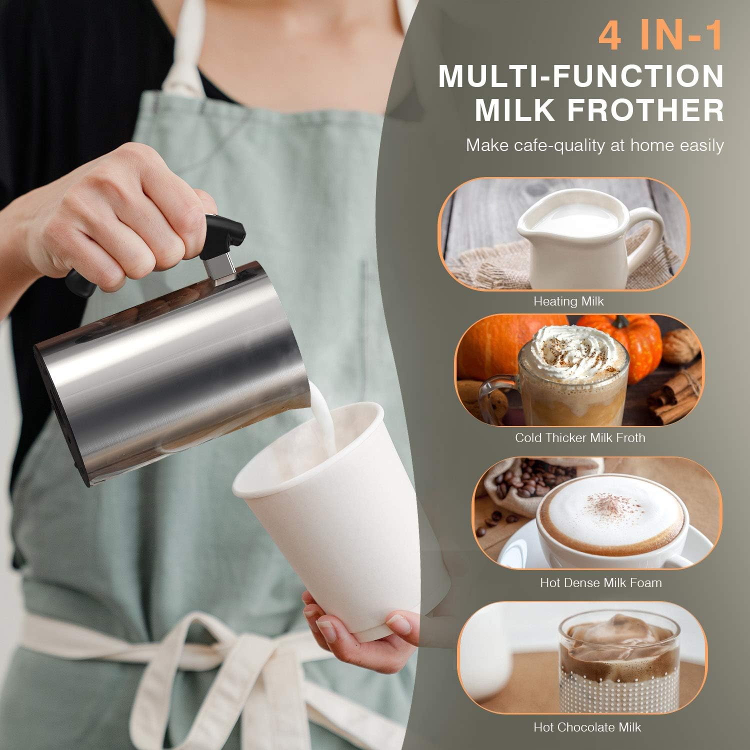 HadinEEon Milk Frother, Stainless Steel 16.9oz/3.4oz Electric Milk Frothr Automatic Milk Steamer, Hot and Cold Foam Maker and Milk Warmer (silver New version): Kitchen & Dining