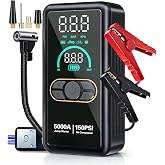 5000A Jump Starter with Air Compressor, Portable Car Battery Jump Starter, 150 PSI Tire Inflator, 12V Jump Box for 8.0L Gas/6.5L Diesel, Auto Shut Off, LCD Display