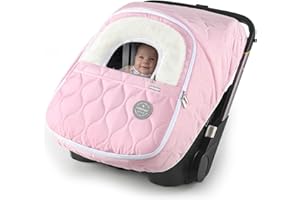 MAMATEPE Winter Baby Car Seat Cover, Waterproof, Windproof Warm Fleece Breathable with Full Zipper for Newborn Car Seat, Pink
