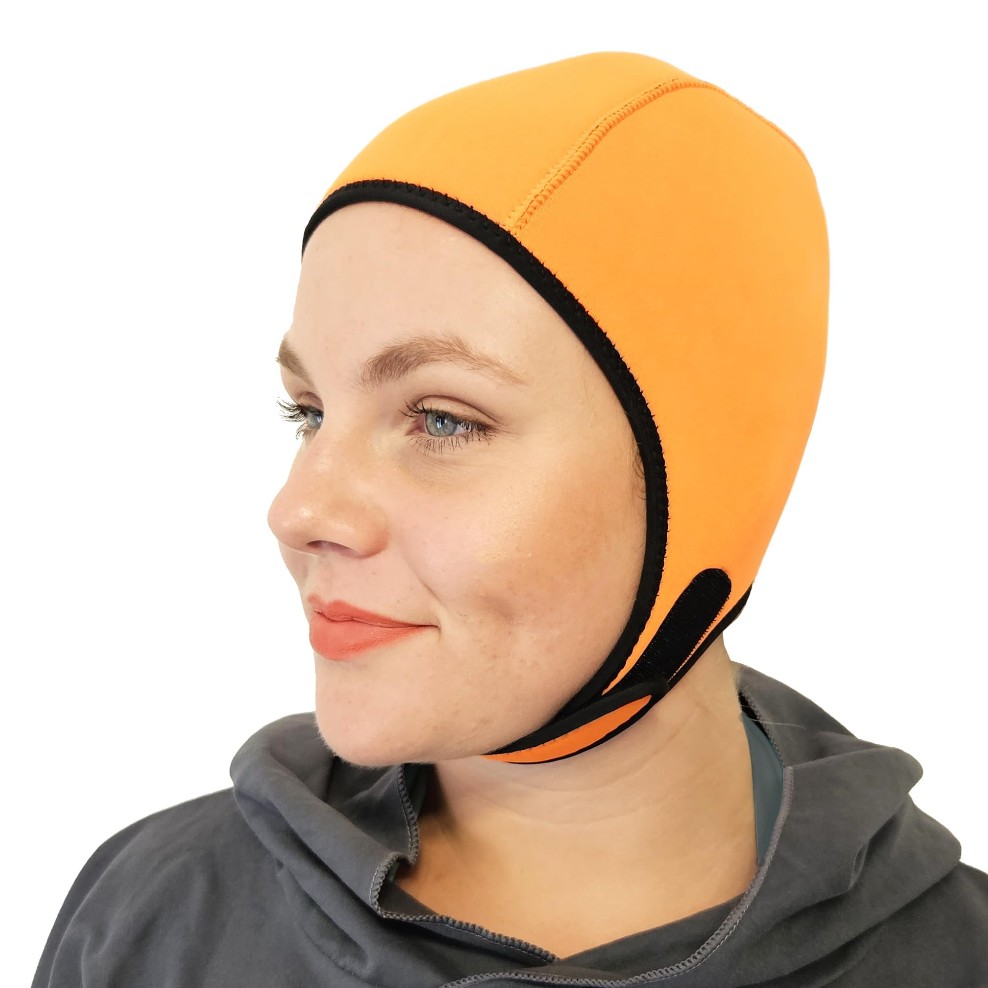 SwimCell Swimming Hat For Open Water Swimming and Watersports. Thermal 4mm Neoprene Swimming Cap for Adults. Adjustable and Reversible For Men and Women. One Size 55-59cm. Orange