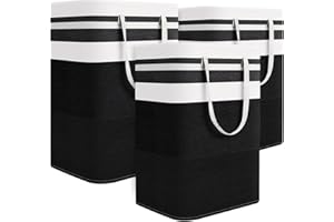 TURKIO Laundry Hamper Black Collapsible Laundry Hamper Dirty Clothes Basket 75L Tall Foldable Laundry Basket with Handles 3-Pack Hampers for Bedroom Clothes Hamper Toy Storage Baskets