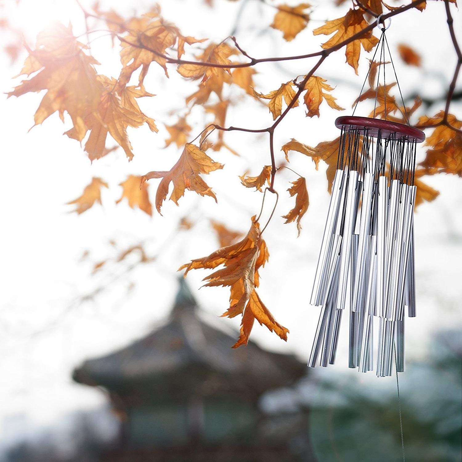 Yosoo Wind Chime 27 Tubes Silver Metal Tube Church Home Garden Hanging Decorations Outdoor Bells Windchime Bells