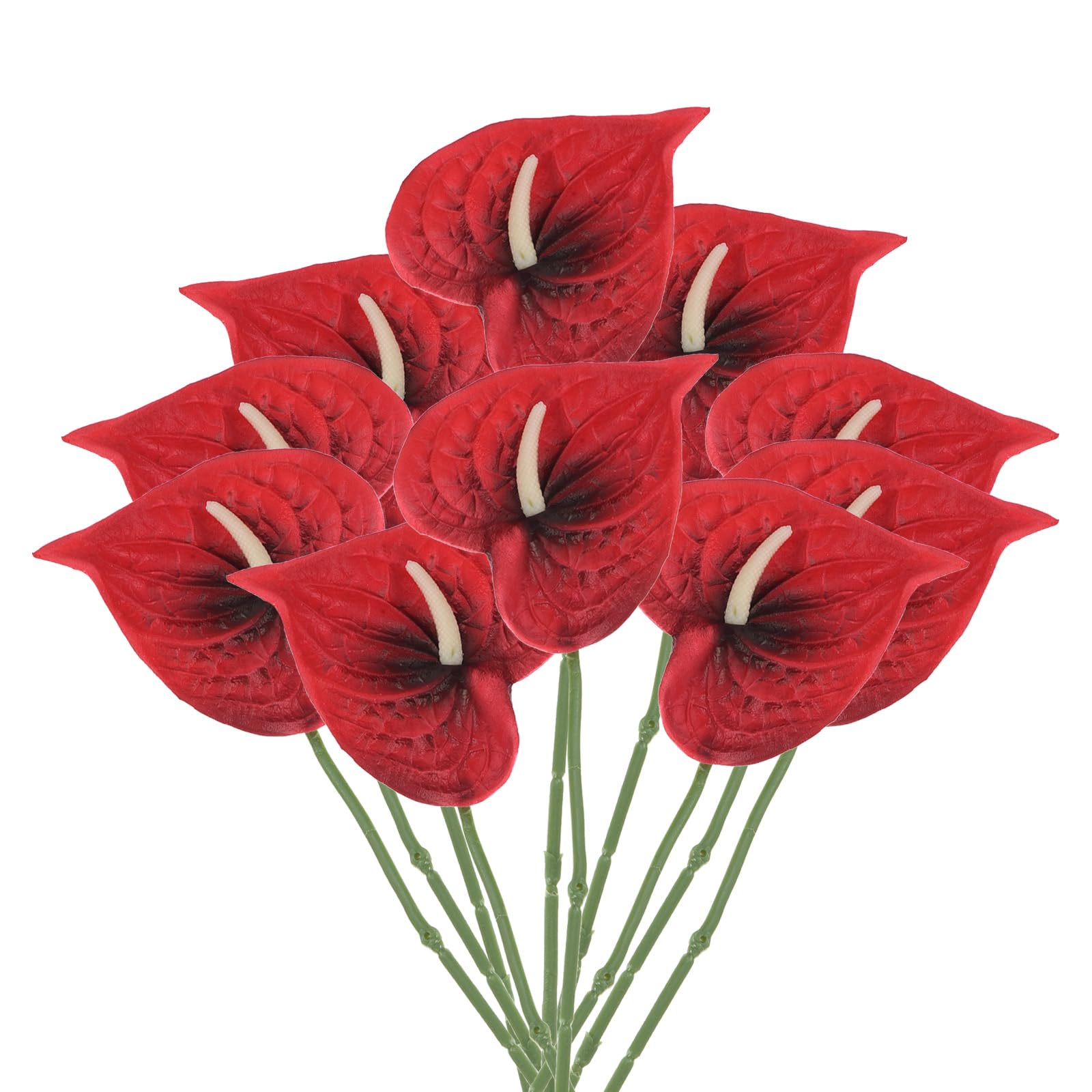 PATIKIL 13" Artificial Anthurium Lily Flowers, 10 Pack Permanent Flower Floral Arrangements Bouquet for Home Decor Bridal Wedding Festival Party, Dark Red