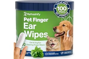 REFRESHIFY Dog Ear Wipes - 100 Value Pack - Mint Ear Wipes for Dogs, Vet Formulated Pet Ear Wipes for Dogs & Cats – Effective Dog Ear Cleaner for Itch Relief, Wax & Odor
