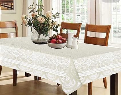 Kuber Industries Cotton Dining Table Cover for 6 Seater - Cream