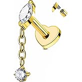 OUFER Body Piercing G23 Titanium Helix Piercing Jewelry 16G Dangle CZ Cartilage Earring Studs Internally Thread Labret Jewelry Flat Back Surgical Steel Helix Tragus Conch Earring for Women