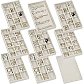 Set of 8 Stackable Jewelry Organizer Trays with 1 Lid for Drawer & Dresser Organizer, Adjustable Velvet Jewelry Box Tray Earring Organizer Necklace Storage Ring Bracelet Display Case (Beige)