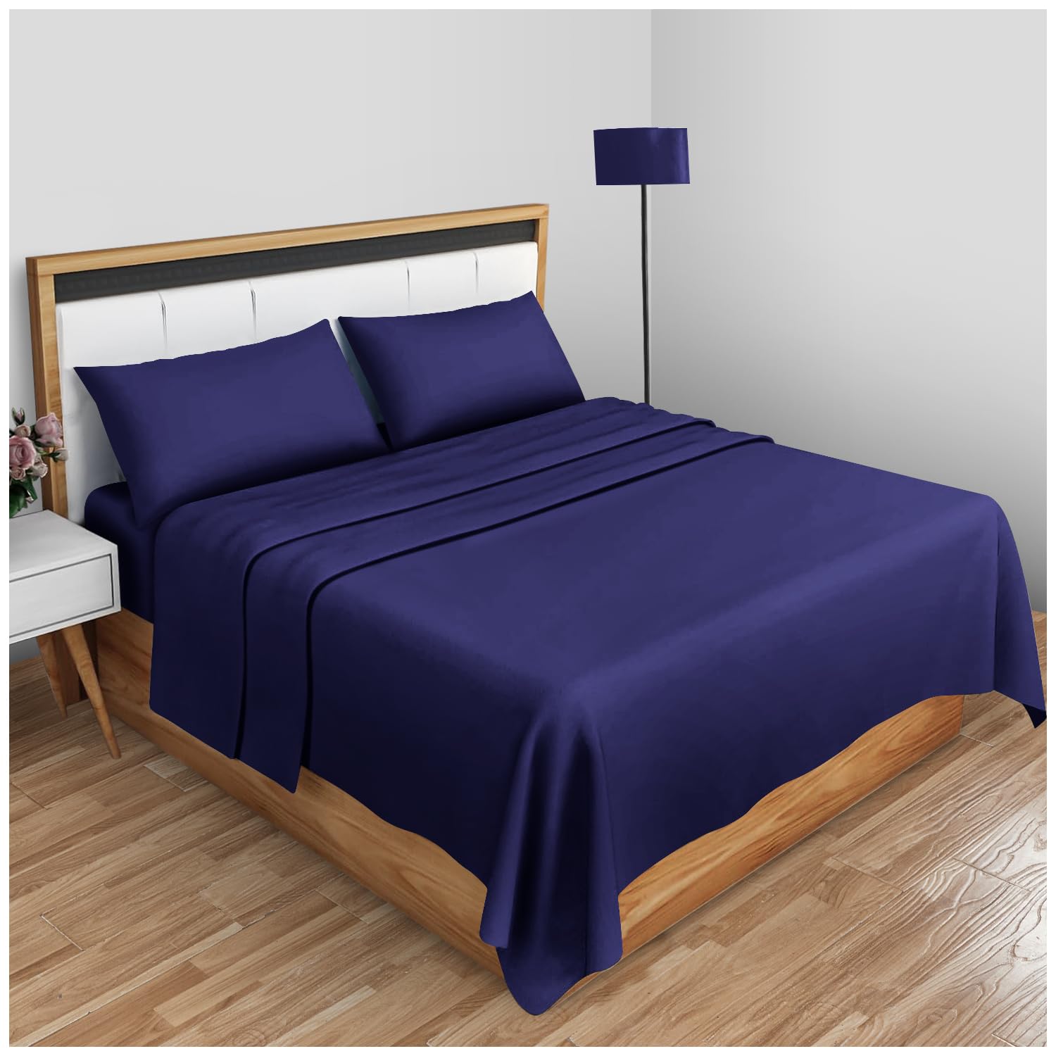 GC GAVENO CAVAILIA Super Soft Plain Dyed Diamond Flat Sheet [ Single - Navy ] — image 1