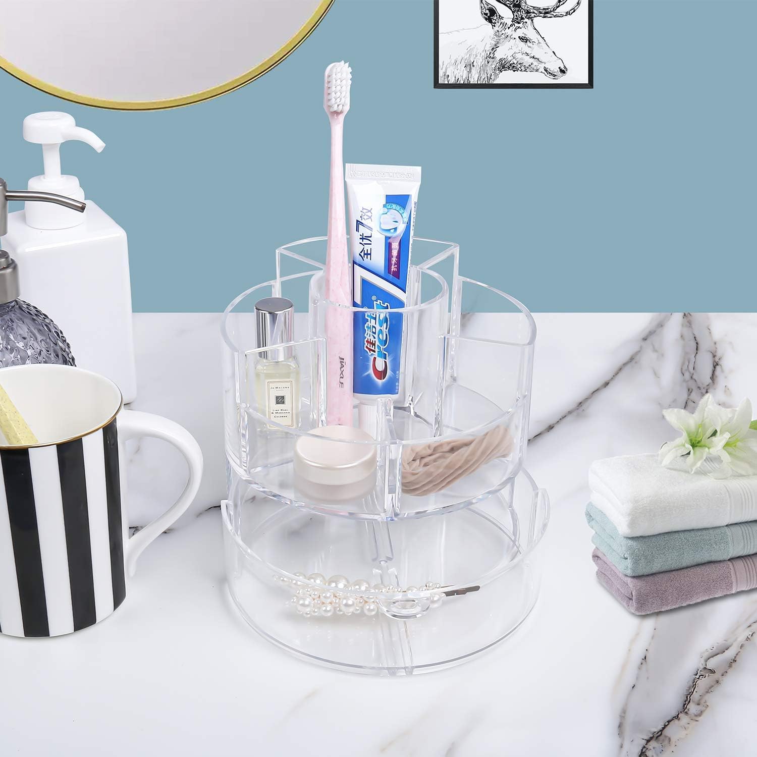 Clear Small Makeup Organizer, Cosmetic Display Cases with Drawers, Acrylic Makeup Brush Organizer and Storage for Vanity, Bathroom, Dresser, Countertop: Home Improvement