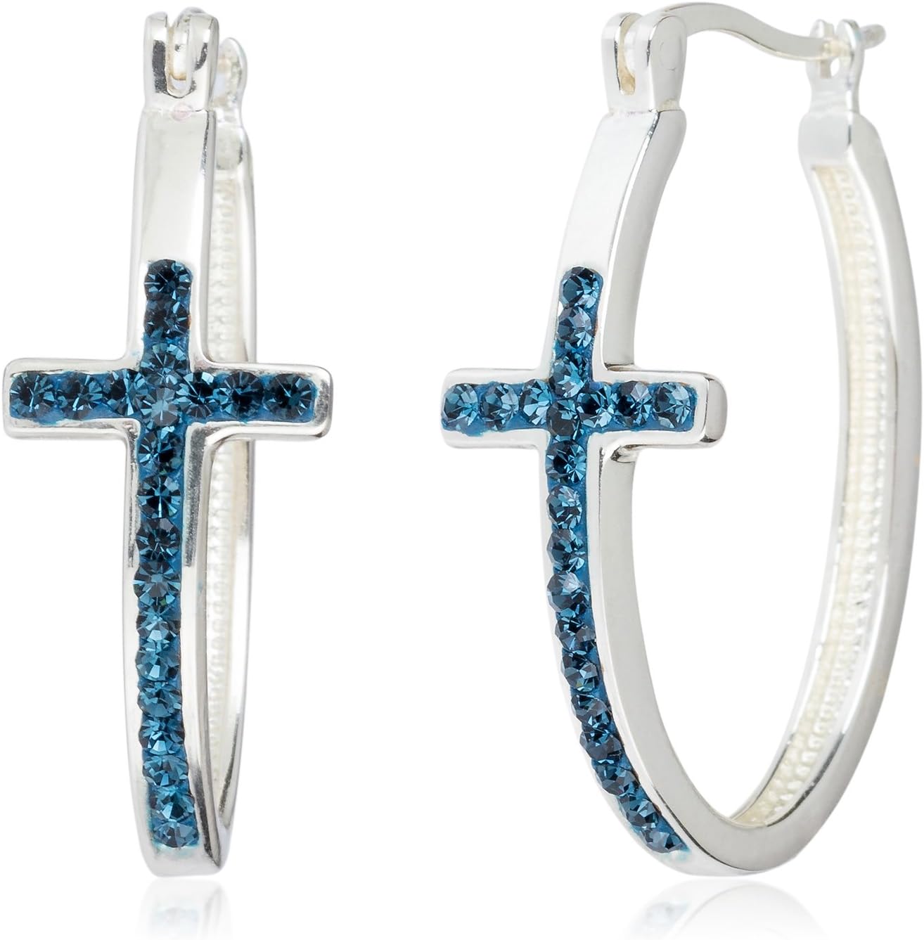 Carly Creations Fine Silver Plate Crystal Cross Hoop Earring