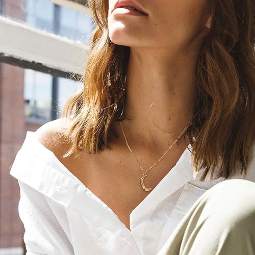 Gold Moon Pendant Necklace for Women,14K Gold Plated Dainty Chain