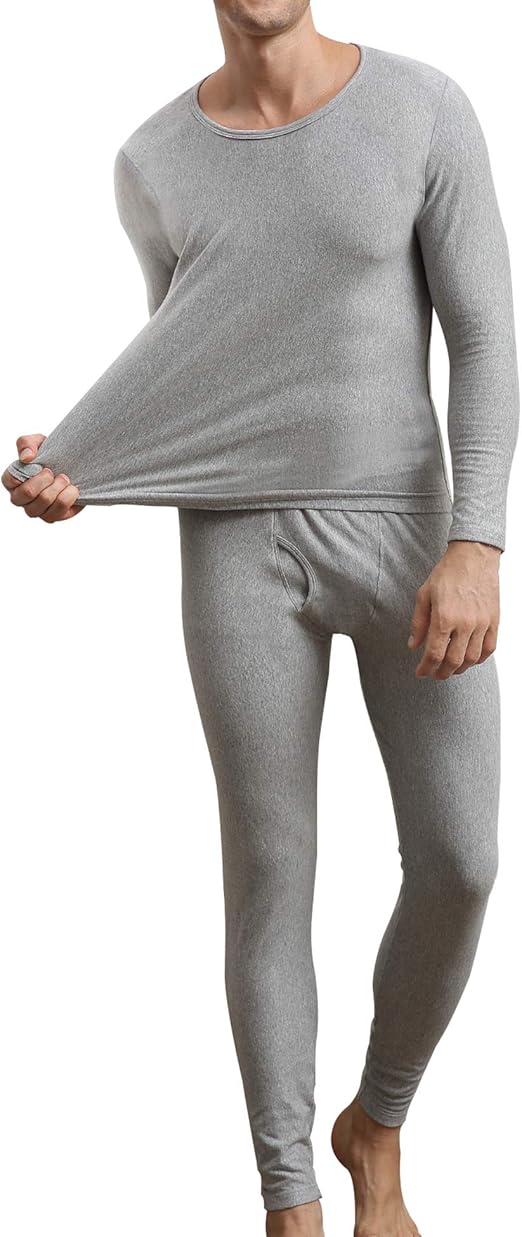 COLORFULLEAF Men's Cotton Thermal Underwear Set Heavyweight Long Johns