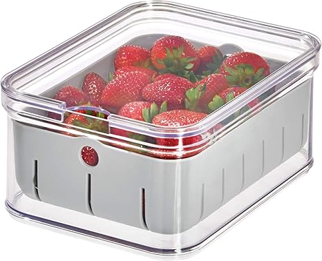 iDesign Crisp BPA-Free Plastic Produce Storage Bin – 8.32″ x 6.32″ x 3.76″, Clear/Gray