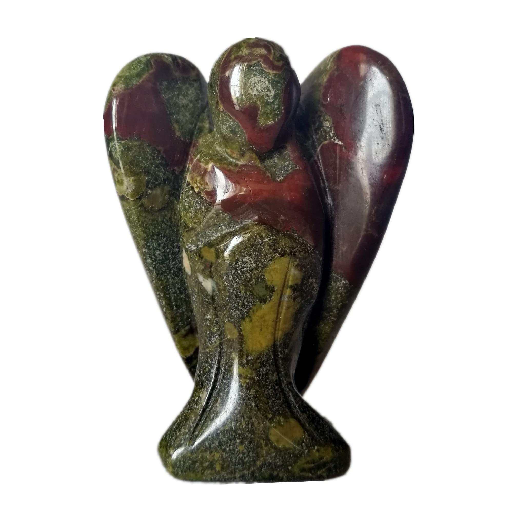 Manekieko Natural African Bloodstone Healing Crystal Prayer Guardian Angel Statue,48mm Carving Pocket Palm Stone Figurines Decoration