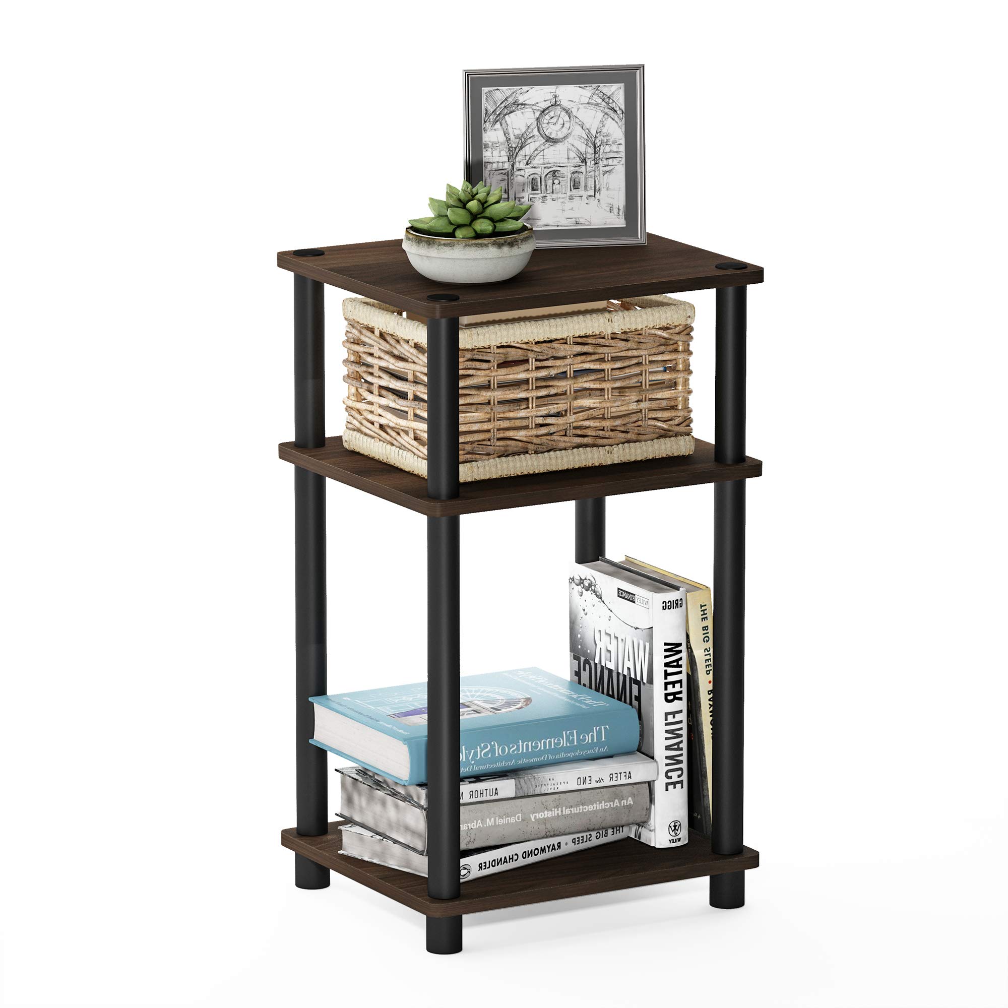 Photo 1 of Furinno JUST Side Table, 3-Tier End Table, Open Shelves Night Stand, Bedside Table, Toolless Assembly, for Living Room, Bedroom, Columbia Walnut