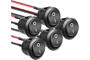 QTEATAK KCD1 On/Off Pre-Wired 2-Pin 2-Position Snap 10A/125V, 6A/250V Round Boat Rocker Switch-5Pack