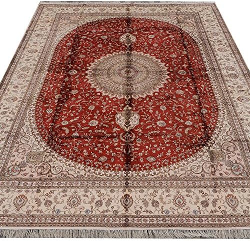 Yilong 10'x14' Persian Rugs Silk Handmade Traditional Nain Medallion Area Rugs for Living Room WY170C
