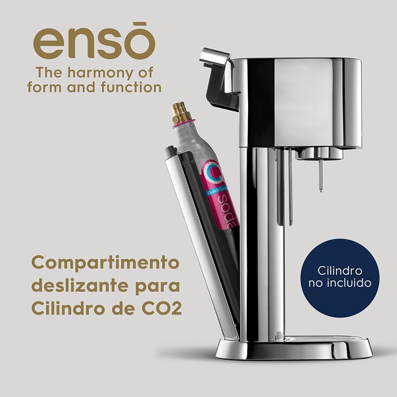 Enso - máquina premium de gaseificação de água em aço inoxidável, inclui garrafa de 1 litro para gaseificação e segura para máquina de lavar loiça.