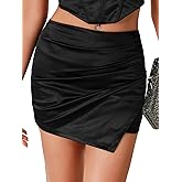 OPOIPIN Women's Casual High Waisted Satin Shorts Ruched Wrap Skorts Mini Skirts
