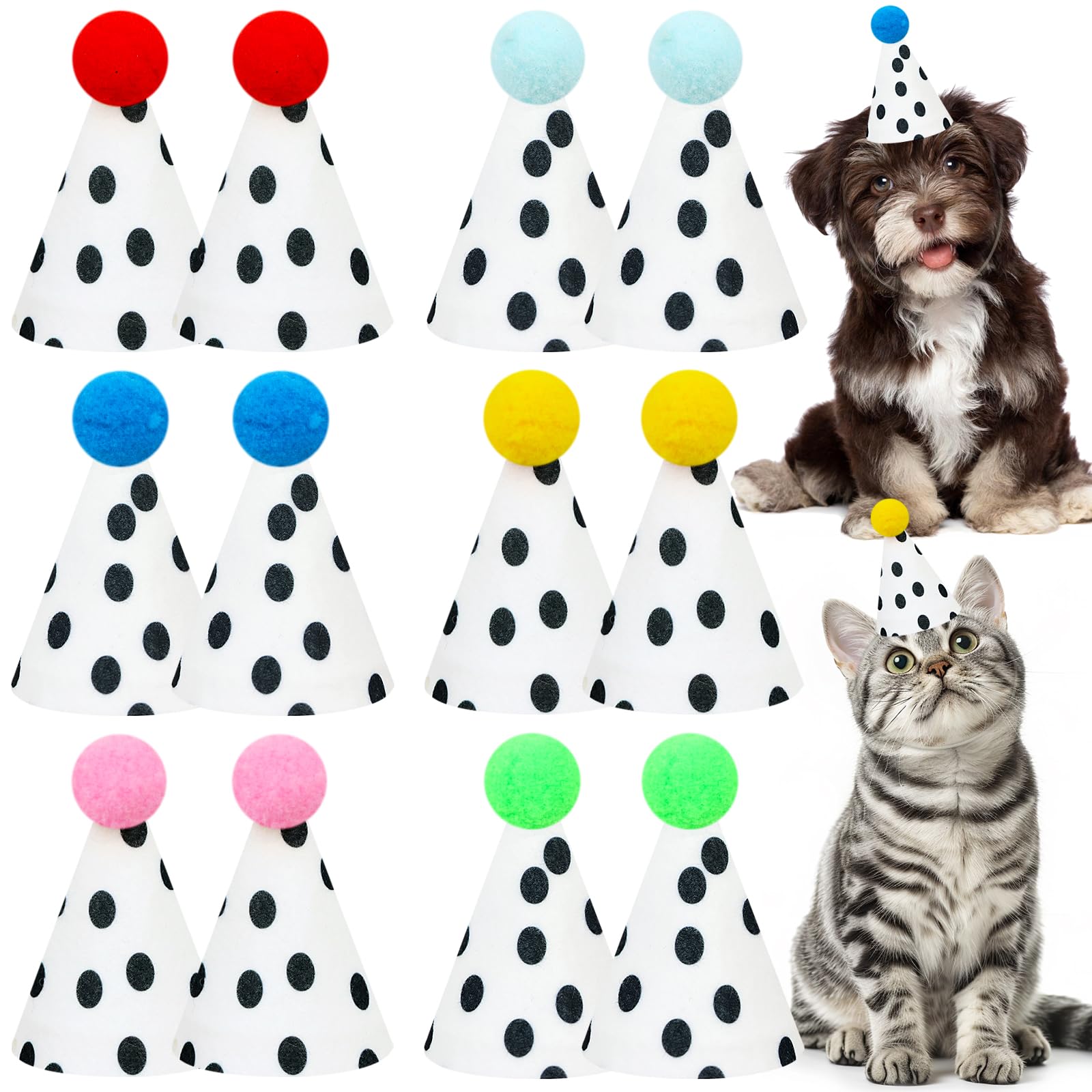 LARDUX 12 pcs mini part hats for toy stuffed animals,mini birthday party for teddies,fabric teddy pastel cute girls birthday party hats, Reusable Decorations for Kids Adults (White)