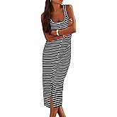 LLHXRUI Women Casual Sleeveless Striped Sundress Button Down Spring Tank Maxi Dress Summer Dress Beach Bodycon Long Dresses