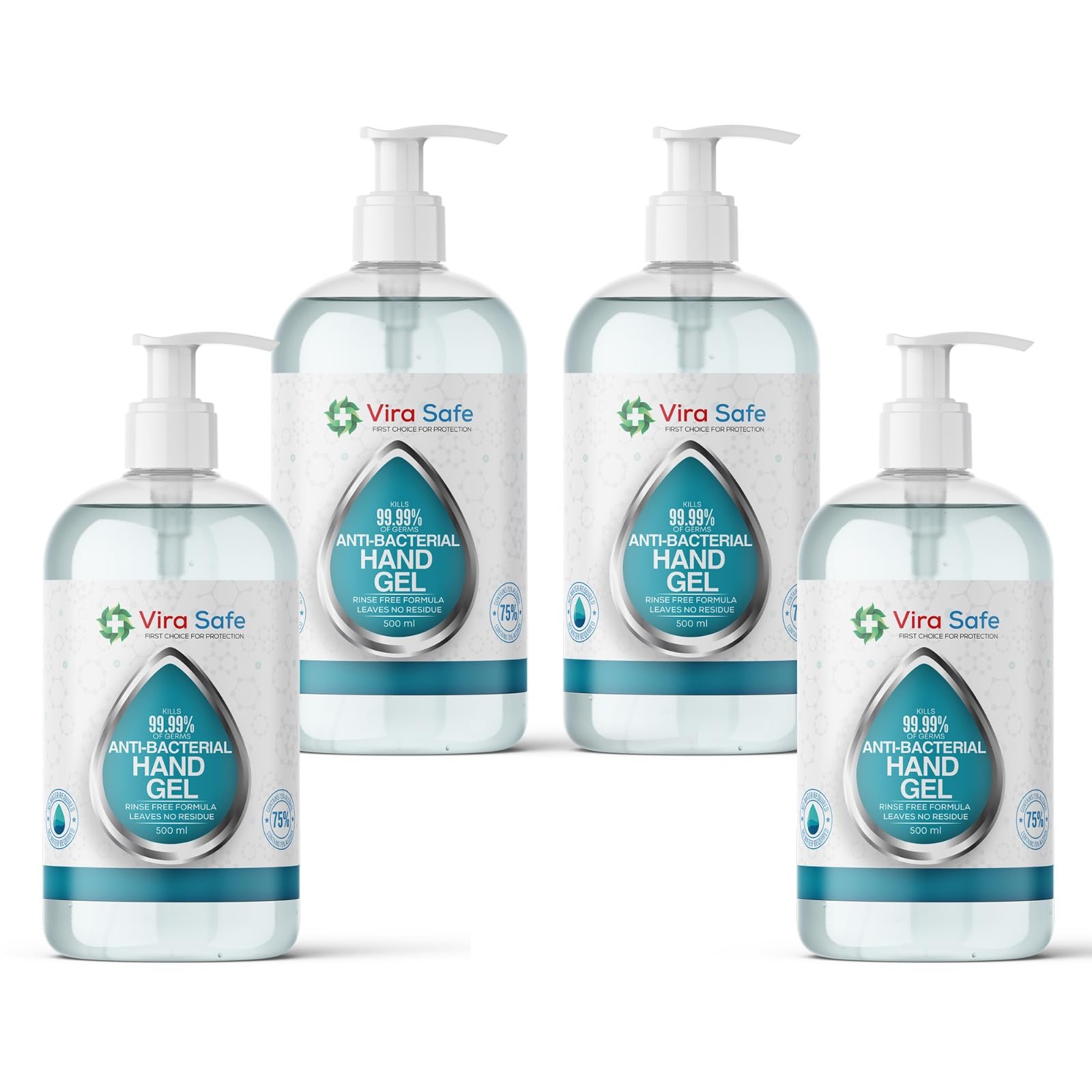 4 x 500ml Hand Sanitiser 70% Alcohol Gel Anti Bacteria Viral Eliminating Formula Gel Alcohol Anti Bacterial Formula Pack Of 4