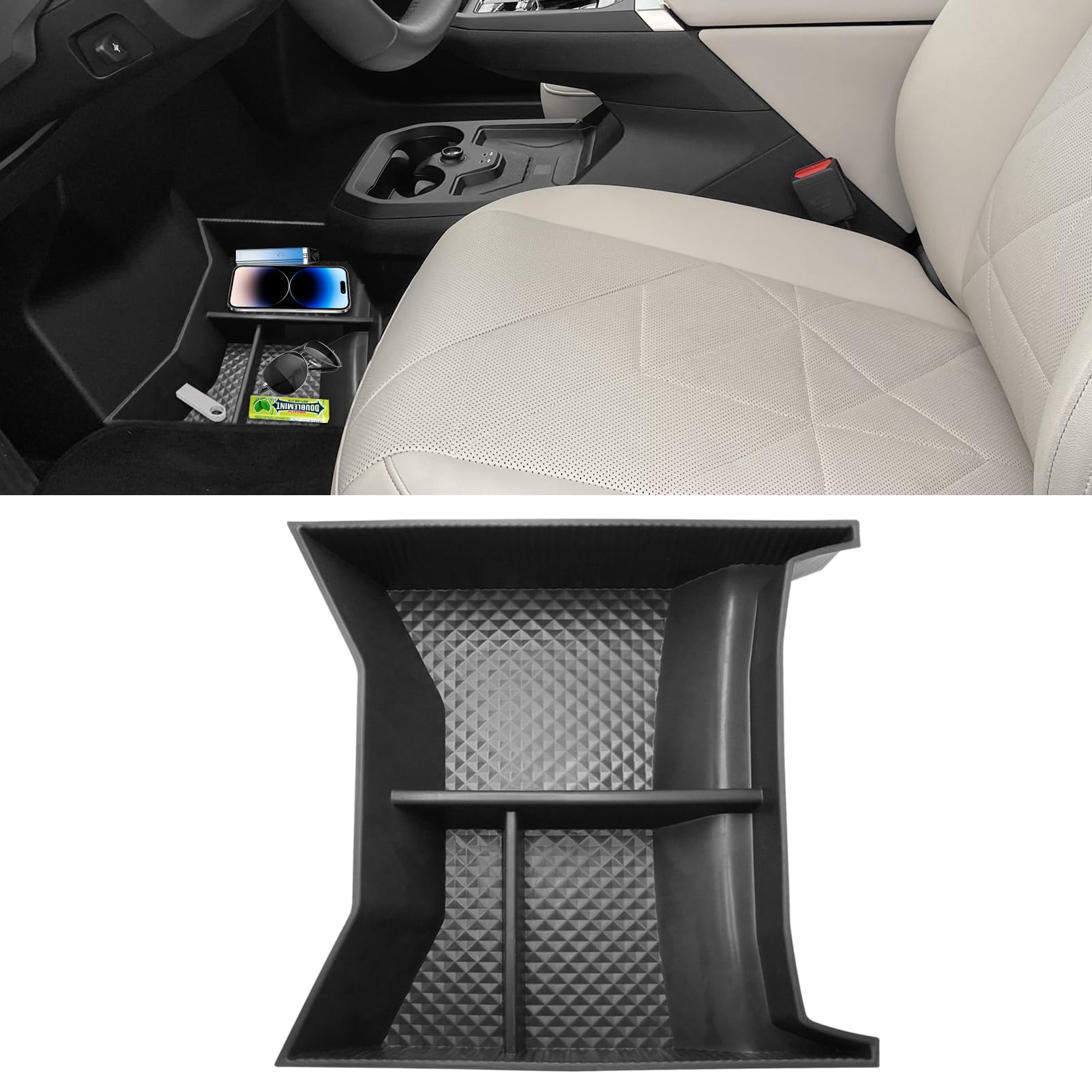 View 1 of car center console organizer tray designed for the BMW iX (I20) models from 2022 to 2026.