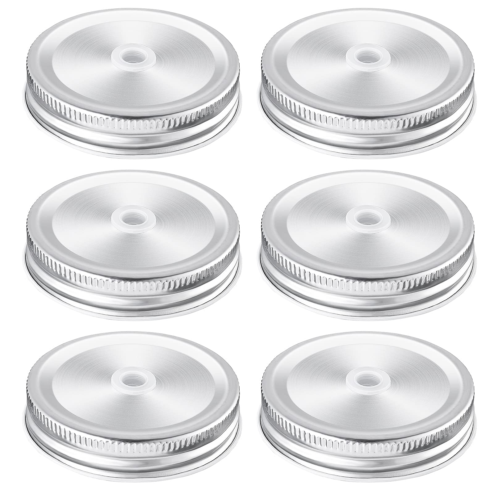 ASTER 6Pack Canning Lids, 70mm Silver Metal Straw Hole Mason Jar Lids for Canning