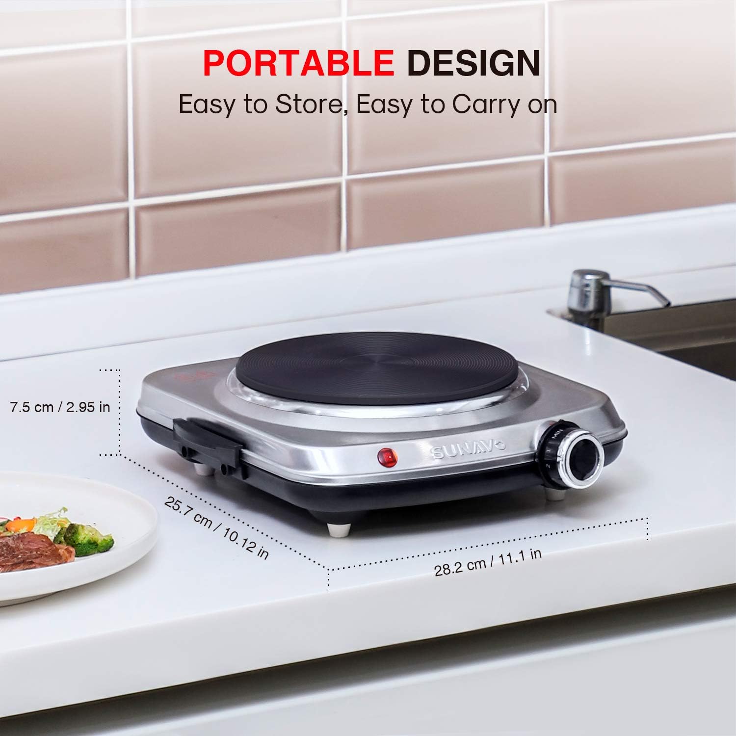 SUNAVO 1500W Hot Plates for Cooking, Electric Single Burner with Handles, 6 Power Levels Stainless Steel Hot Plate for Kitchen Camping RV and More Silver: Kitchen & Dining