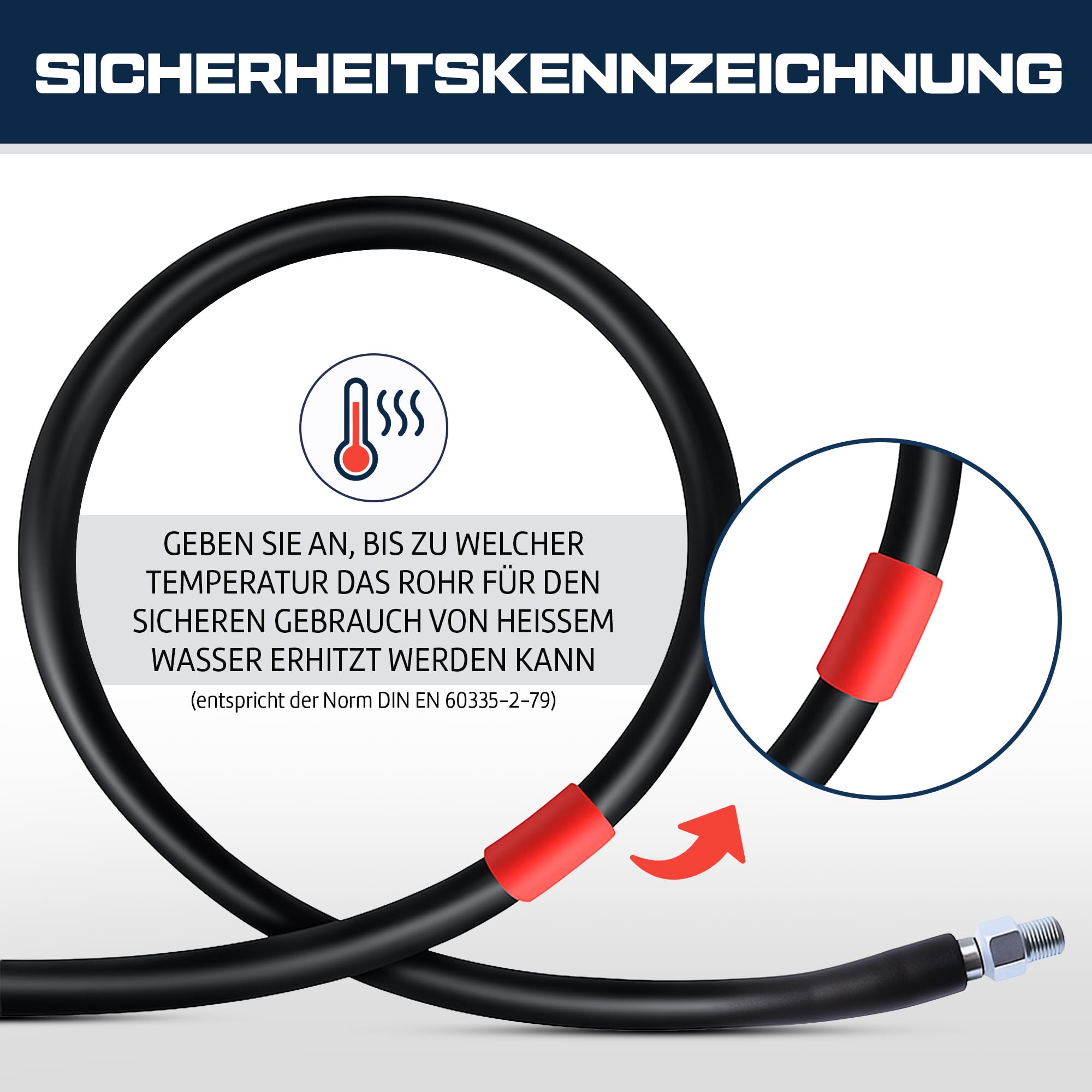 10-in-1 Rohrreinigungsschlauch Hochdruck 35 m – Extra Lang Verstärkt – 5 Düsen + 3 Messing Adapter – Kompatibel mit Kärcher Rohrreiniger 5