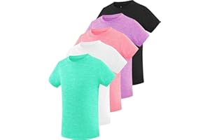 Star Vibe 5 Pack Girl's Shirts Athletic Short Sleeve Dry-Fit T-Shirts Crew Neck Active Sports Tops for Kids Teen 5-14 Years