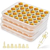 3pcs Deviled Egg Containers with Lid 8Pcs Deviled Egg Injector Piping Tool | Egg Organizer for Refrigerator,Fridge Stackable Countertop Portable Egg Platter (transparent-3 packs)