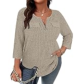 Viracy Women Plus Size Sweaters 3/4 Sleeve Zip V Neck Ribbed Solid Color Casual Blouses Tops XL-5XL