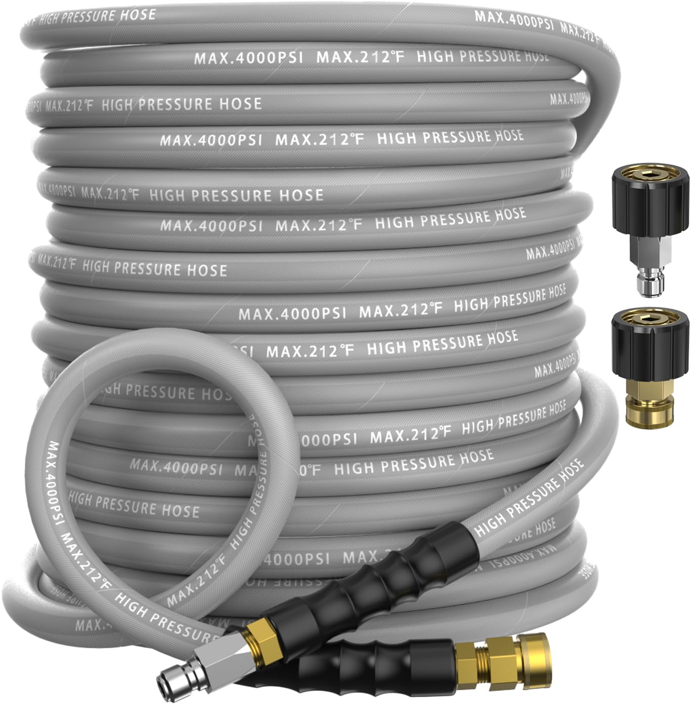 Photo 1 of NAVOHEVEN Pressure Washer Hose 50FT 4000 PSI, Kink Resistant Steel Braided Layer & NonMarking Rubber for Hot/Cold Water, High Power Washer Hose With 3/8 Inch Quick Connect & M22 Fitting, Gray