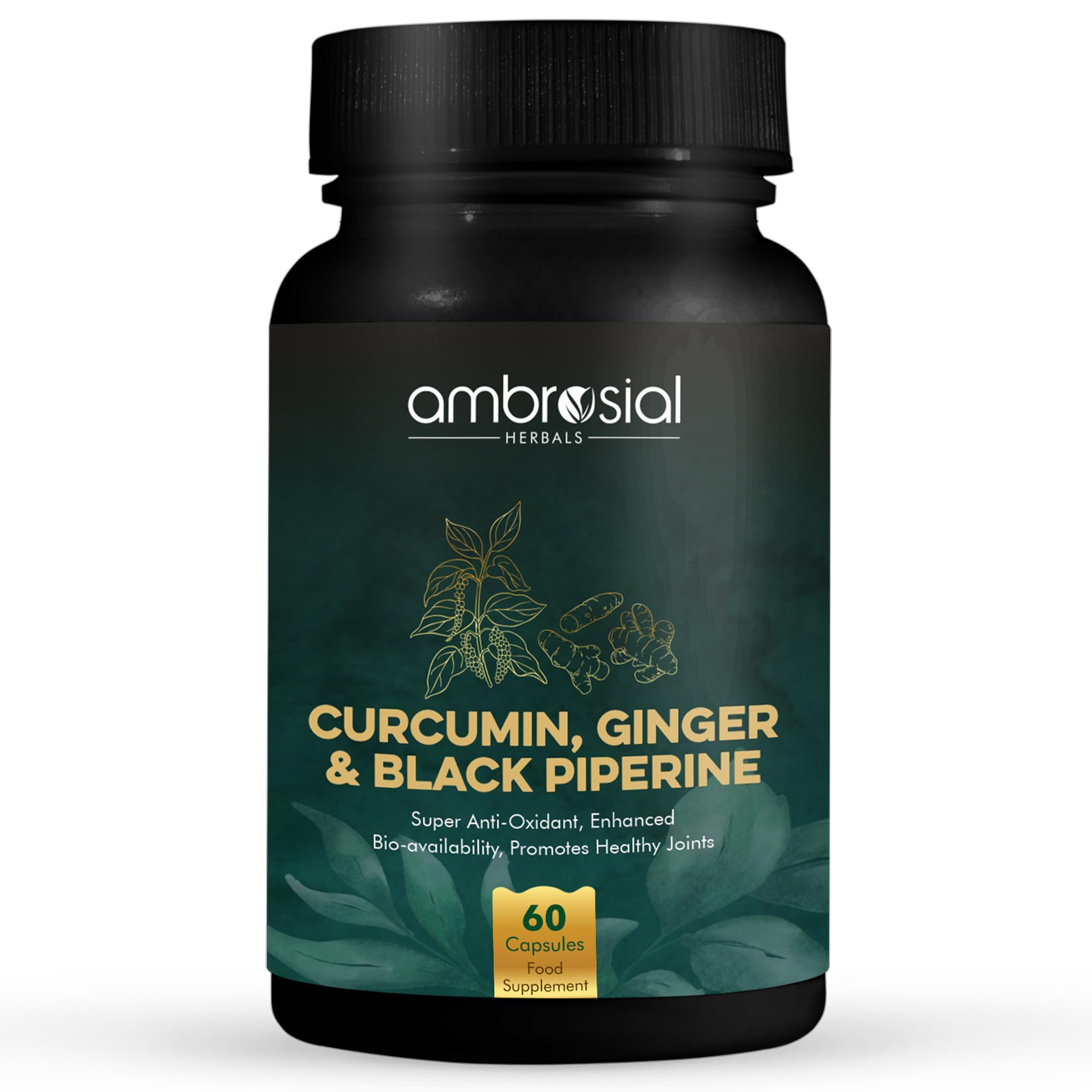 Ambrosial High Strength Curcumin Turmeric and Black Pepper Capsules - High Strength 95% Curcuminoids - Enhanced Absorption - Turmeric Tablets with Ginger - Tumeric Supplement for Joints 60 Capsules
