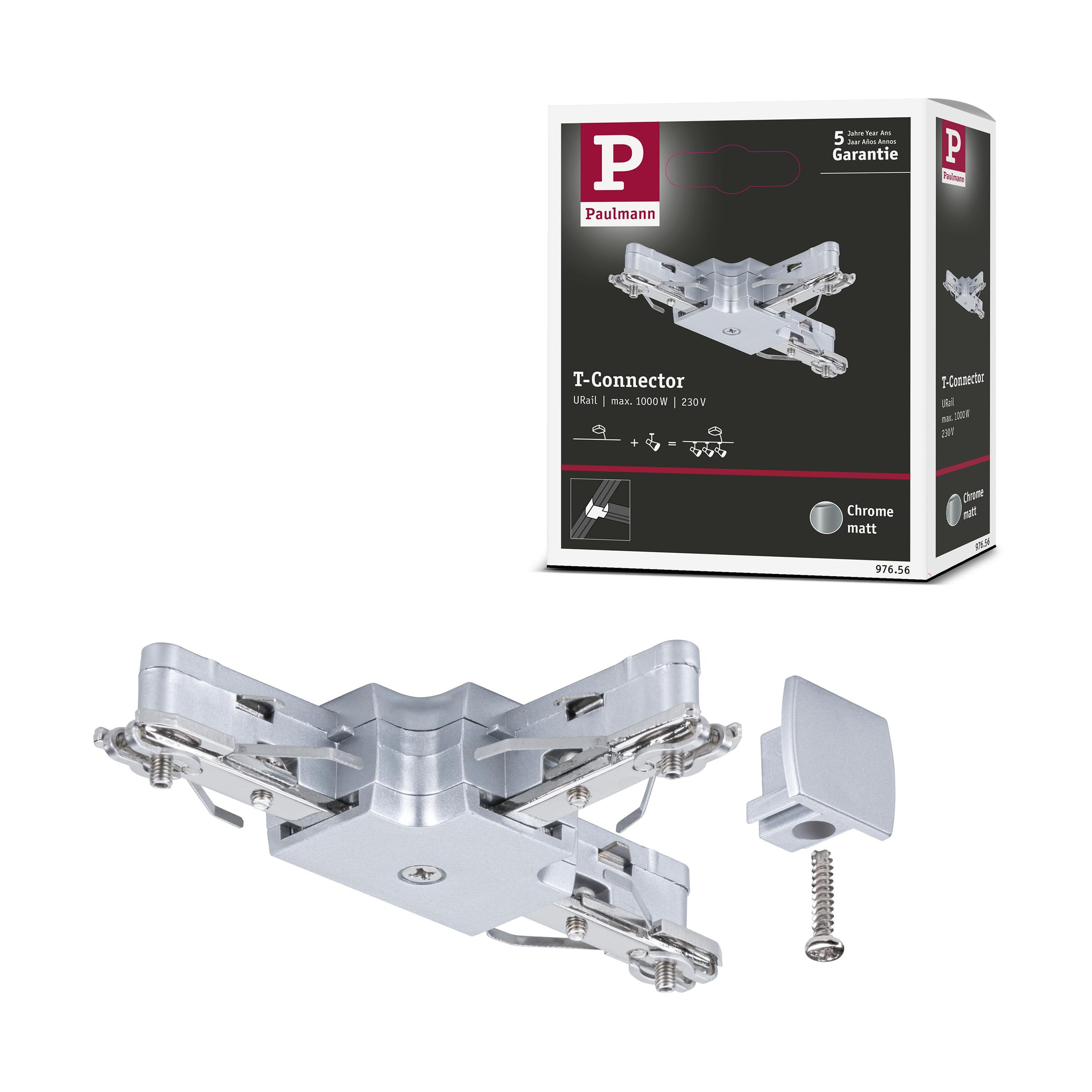 Paulmann 97656 URail T-Connector 104x62mm max. 1000W Chrome matt Rail System — image 1