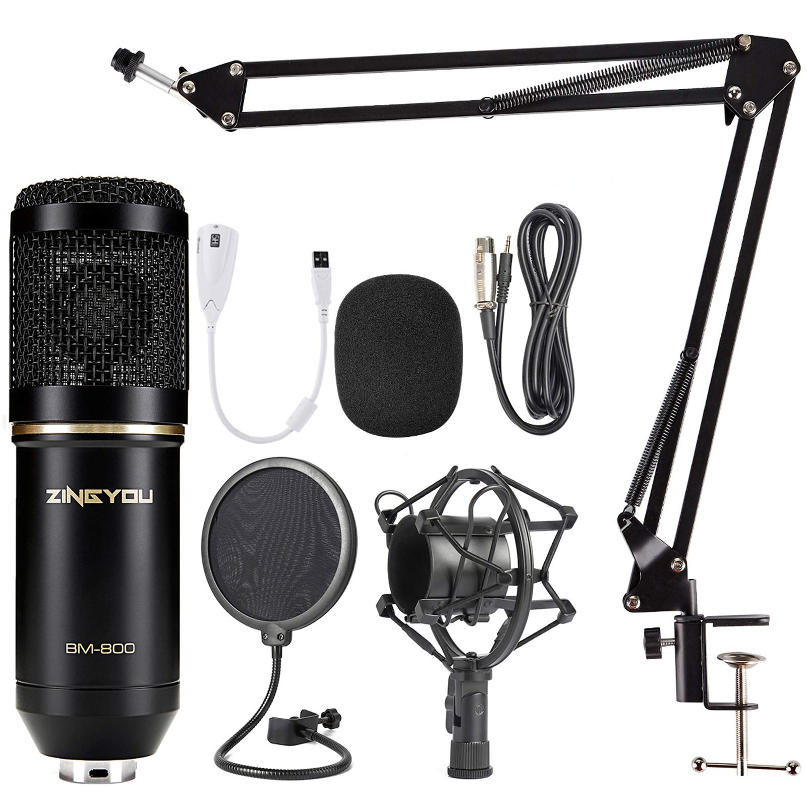 ZINGYOU Condenser Microphone Bundle, BM800 Mic Set for Studio