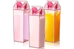 Remerry 3 Pcs Milk Carton Water Bottle Square Plastic Coffee Portable Reusable Milk Carton Cup Leakproof Juice Bottle