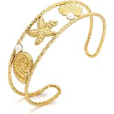 TONLUYAX Gold Starfish Seashell Coach Cuff Bangle for Women Ocean Theme Bracelet Summer Jewelry